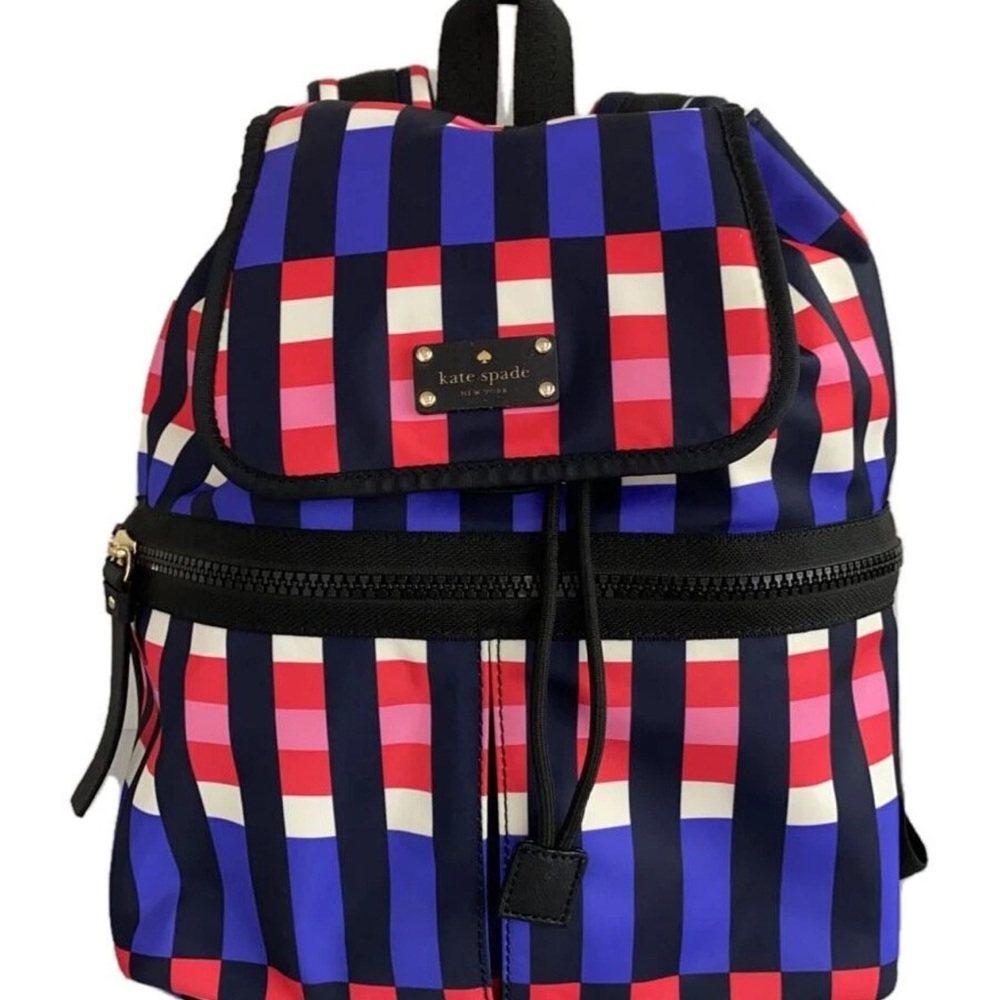 Kate Spade Red and Blue Backpack with Bold Patterns